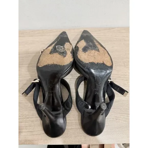 Vintage Christian Dior Leather Pointed-Toe Mules with Buckle Straps Black EU 38 - Picture 7 of 7